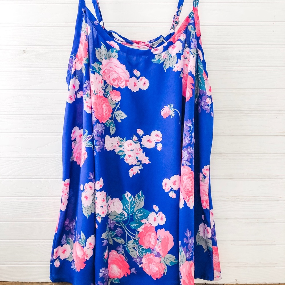 Blue floral chiffon cami